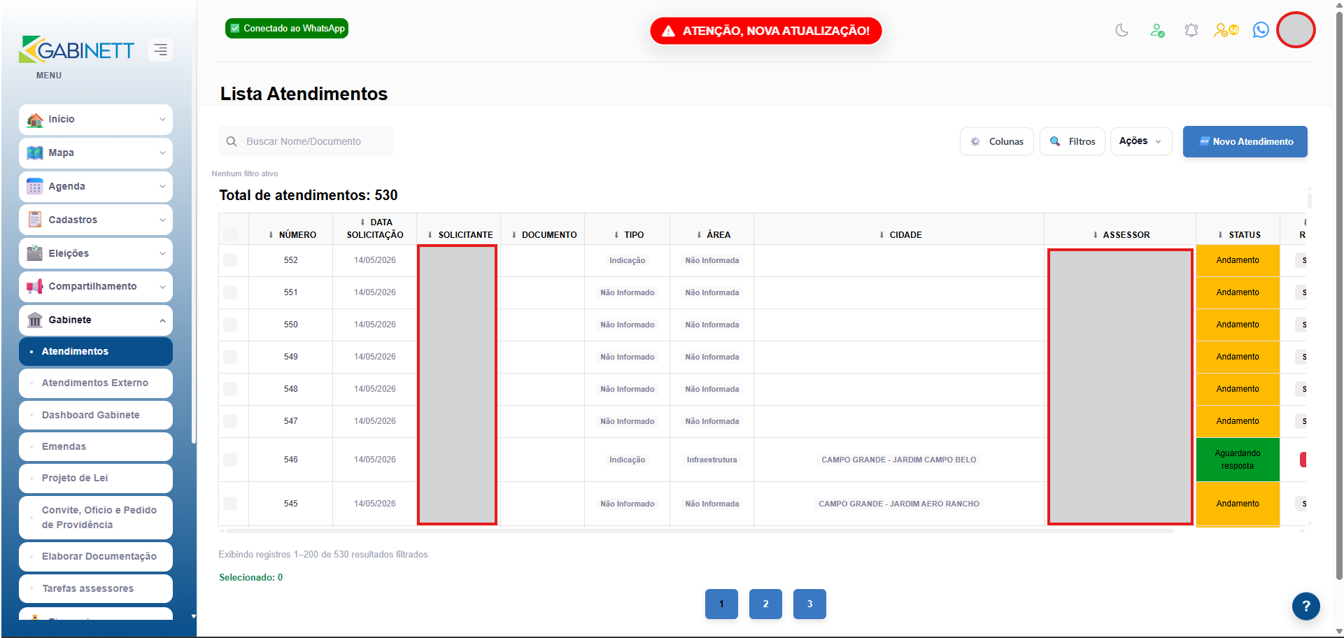 Lista de atendimentos